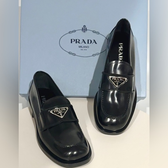 Prada Shoes - Prada Brushed Leather Black Penny Loafers women’s size 37.5 w/Prada Duster bags